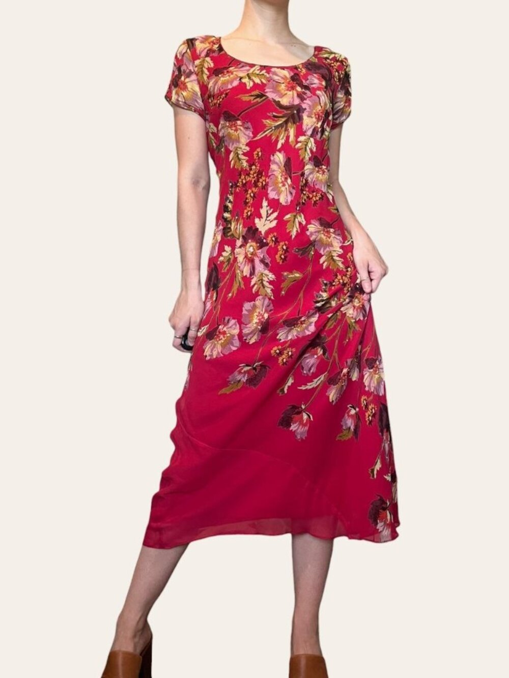 Paradise NY 90s vintage pink floral chiffon maxi dress - Medium